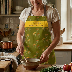 Olive Green Grandma stylish floral pattern apron