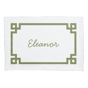 Olive Green Greek Key Monogram Standard Pillowcase