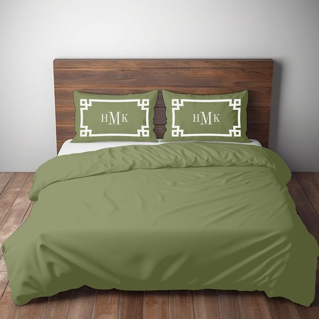 Olive Green Greek Key Monogram Standard Pillowcase (Creator Uploaded)