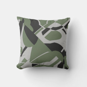 Olive Green Grey Black Bold Diagonal Design Throw Pillow