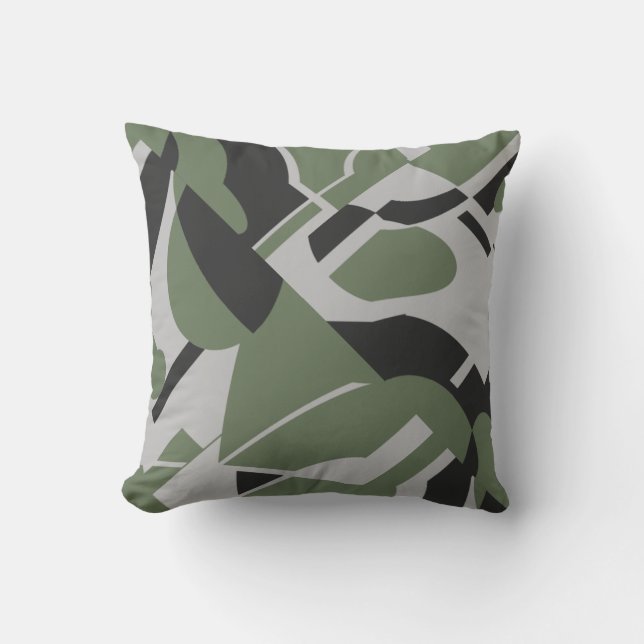 Olive Green Grey Black Bold Diagonal Design Throw Pillow (Front)