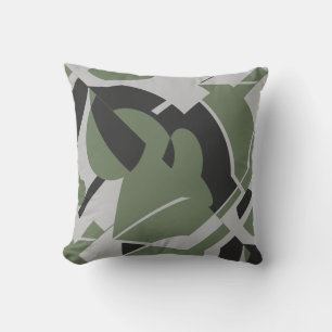 Olive Green Grey Black Bold Swirling Abstract Throw Pillow