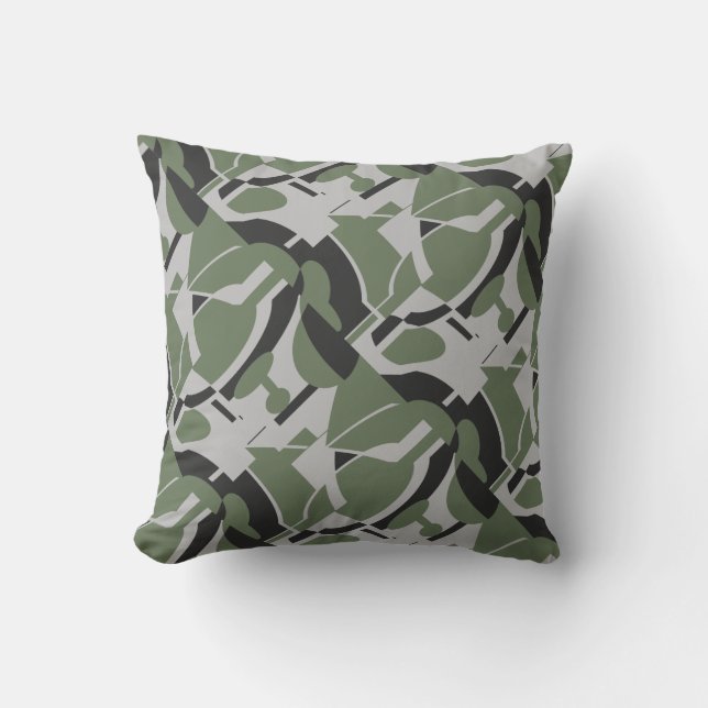Olive Green Grey Black Diagonal Abstract Art Print Throw Pillow (Front)