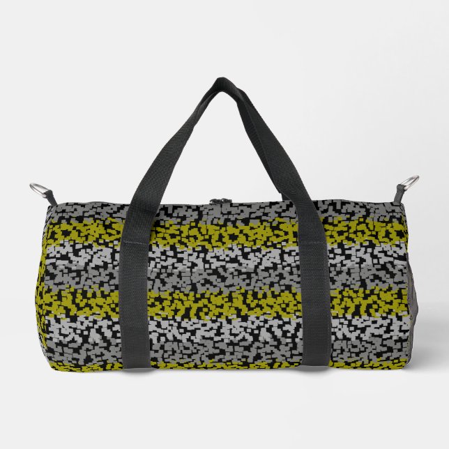 Olive green grey black digital pixelated stripes duffle bag (Front)