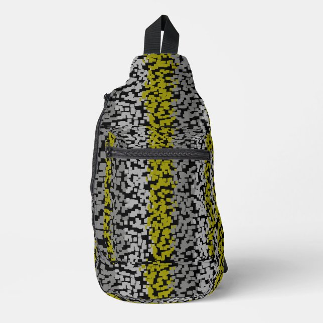 Olive green grey black digital pixelated stripes sling bag (Front)
