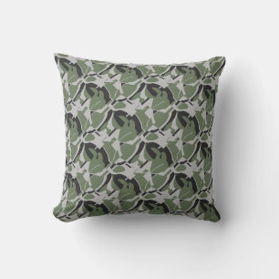 Olive Green Grey Black Swirling Contemporary Print Throw Pillow