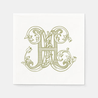 Olive Green "H" Monogram Cocktail Napkins