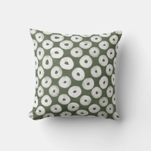 Olive Green Hand-Drawn Bold Rustic Circles Throw Pillow