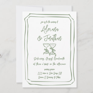 Olive Green  Hand Drawn Wedding Details Card