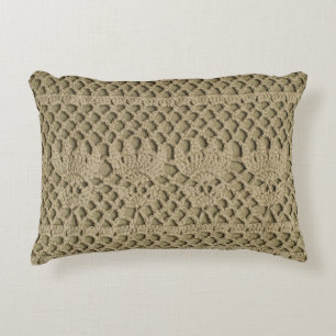 Olive green handmade lace on olive background accent pillow