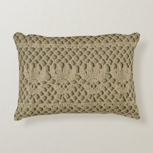 Olive green handmade lace on olive background accent pillow