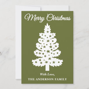 Olive Green Handwritten Script Christmas Tree Holiday Card