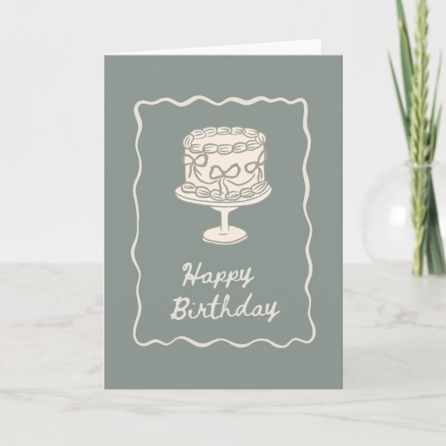 Olive Green Happy Birthday  Card (Front)