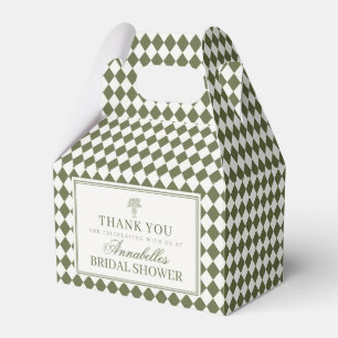 Olive Green Harlequin Checkered Bridal Shower Favor Box
