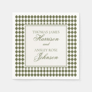 Olive Green Harlequin Checkered Wedding Napkin