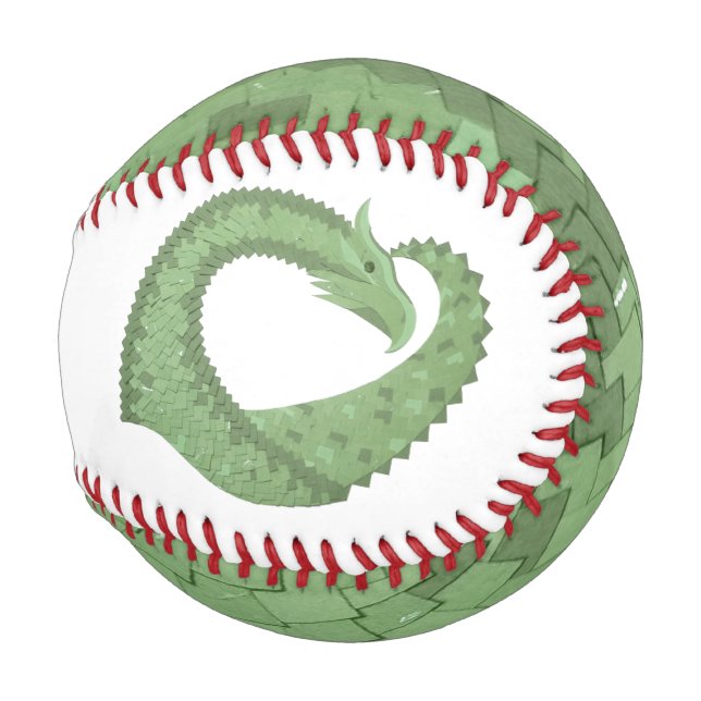 Olive green heart dragon on white baseball (Front Right)