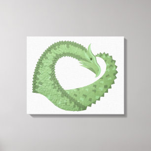 Olive green heart dragon on white canvas print