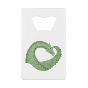 Olive green heart dragon on white credit card bottle opener