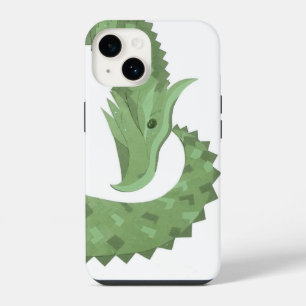 Olive green heart dragon on white iPhone 14 case