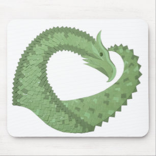 Olive green heart dragon on white mouse pad