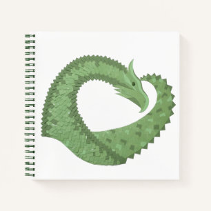 Olive green heart dragon on white notebook