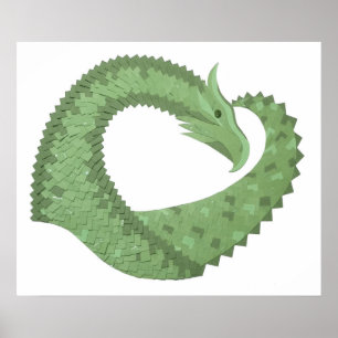 Olive green heart dragon on white poster