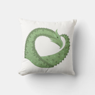 Olive green heart dragon on white throw pillow