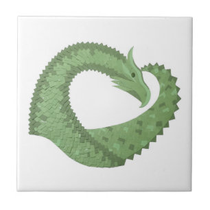 Olive green heart dragon on white tile