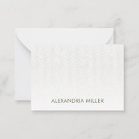 Olive Green Herringbone Flat Note Card with Name