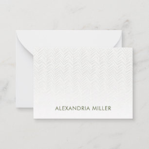 Olive Green Herringbone Flat Note Card with Name