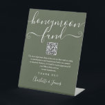 Olive Green Honeymoon Fund QR Code Pedestal Sign<br><div class="desc">An elegant olive green honeymoon fund sign,  personalized with your special message,  names and wishing well QR code. Designed by Thisisnotme©</div>