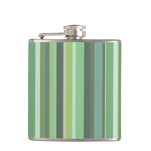 Olive green horizontal stripes hip flask (Front)
