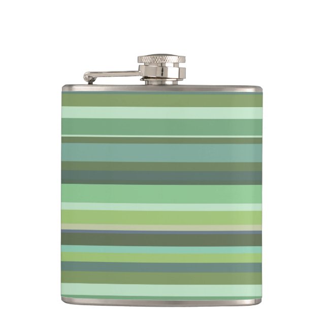Olive green horizontal stripes hip flask (Front)