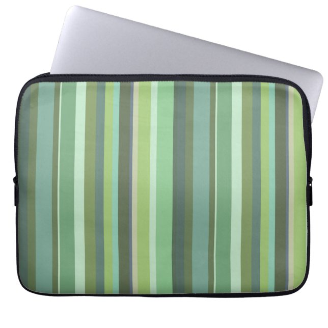 Olive green horizontal stripes laptop sleeve (Front)