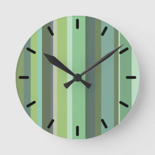 Olive green horizontal stripes round clock