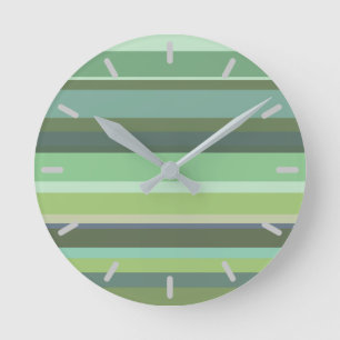 Olive green horizontal stripes round clock