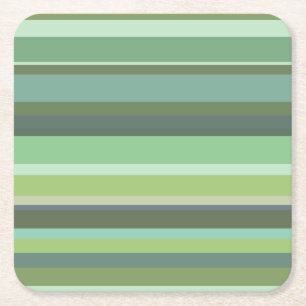 Olive green horizontal stripes square paper coaster
