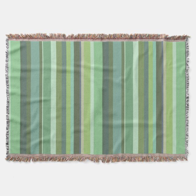 Olive green horizontal stripes throw blanket (Front)