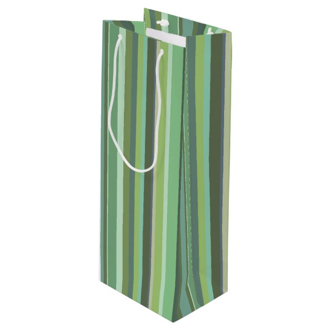 Olive green horizontal stripes wine gift bag (Front Angled)