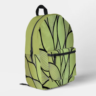 Olive Green Hues Creative Leave Pattern  Printed Backpack