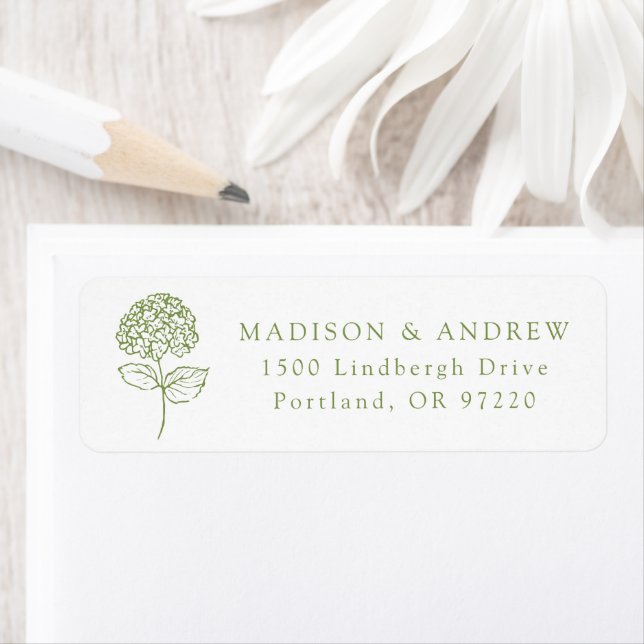Olive Green Hydrangea Wedding Return Address (Insitu)