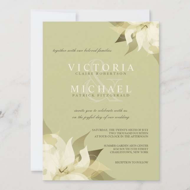 Olive Green Ivory Floral Wedding Invitations (Front)
