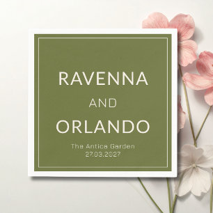 Olive Green Ivory Old Money Minimalist Wedding Napkin