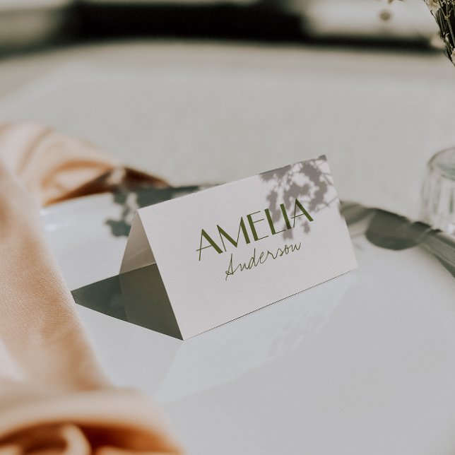 Olive Green Ivory Old Money Wedding Place Cards    (Creator Uploaded)