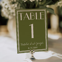 Olive Green Ivory Old Money Wedding Table Number
