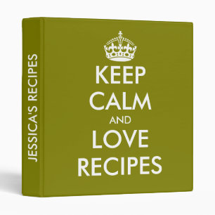 Olive green keep calm and love recipes binder book