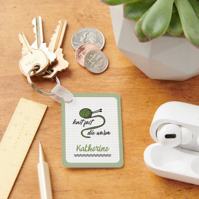Olive Green Knit Fast, Die Warm Keychain (Desk)
