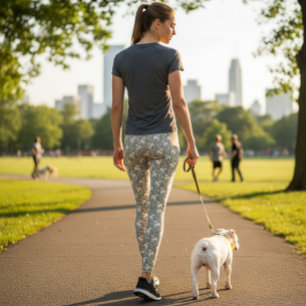 Olive Green Leggings with Playful Pitbulls & Toys
