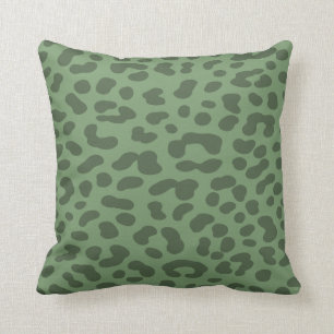 Olive Green Leopard Print Throw Pillow