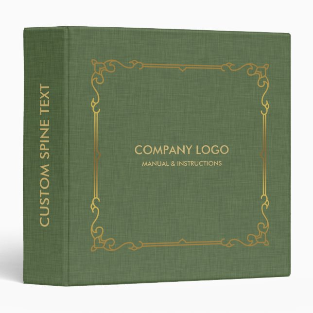 Olive Green Linen With Gold Frame Accent Binder (Front/Spine)